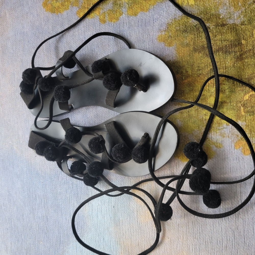 All Black Brand Black Pom Pom Sandals Size 6.5